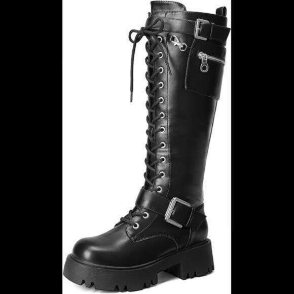 Shoes - NEW Women's Combat Riding Platform Knee High Boots, Lace Up Fall Lug Sole Gothic